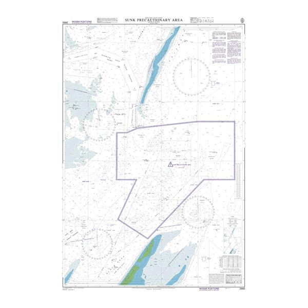 Product image of Admiralty Chart 2692 | Sunk Inner Precautionary Area, featuring navigational markings, depth soundings, and coastal features, essential for safe marine navigation. It could be displayed as an art piece or used for navigation on a boat or ship.