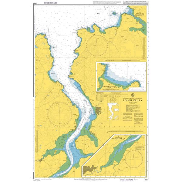 Product image of Admiralty Chart 2697 | Lough Swilly, featuring navigational markings, depth soundings, and coastal features, essential for safe marine navigation. It could be displayed as an art piece or used for navigation on a boat or ship.
