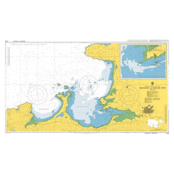 Product image of Admiralty Chart 2739 | Brandon and Tralee Bays, featuring navigational markings, depth soundings, and coastal features, essential for safe marine navigation. It could be displayed as an art piece or used for navigation on a boat or ship.