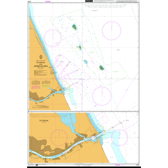 Product image of Admiralty Chart 2753 | Tuxpan and Approaches, featuring navigational markings, depth soundings, and coastal features, essential for safe marine navigation. It could be displayed as an art piece or used for navigation on a boat or ship.
