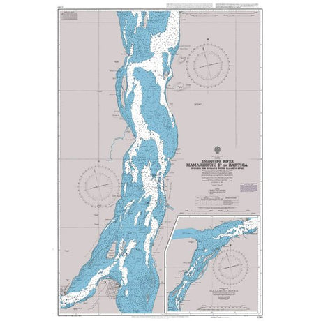 Product image of Admiralty Chart 2783 | Essequibo River - Mamarikuru Is. to Bartica including the Entrance to the Mazaruni River, featuring navigational markings, depth soundings, and coastal features, essential for safe marine navigation. It could be displayed as an art piece or used for navigation on a boat or ship.