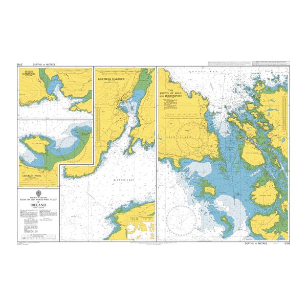 Product image of Admiralty Chart 2792 | Plans on the North - West Coast of Ireland, featuring navigational markings, depth soundings, and coastal features, essential for safe marine navigation. It could be displayed as an art piece or used for navigation on a boat or ship.