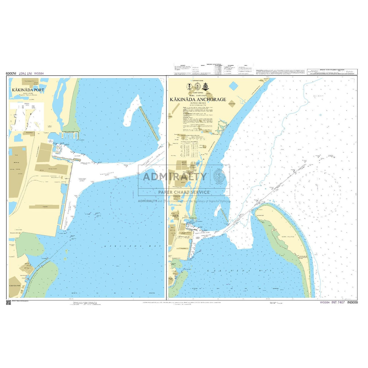 Admiralty Chart IN3009: Kakinada Anchorage by Admiralty details Kakinada Port and Anchorage in India, including coastal maps, water depths, navigation aids, and marine routes as part of the Admiralty Standard Nautical Chart series.