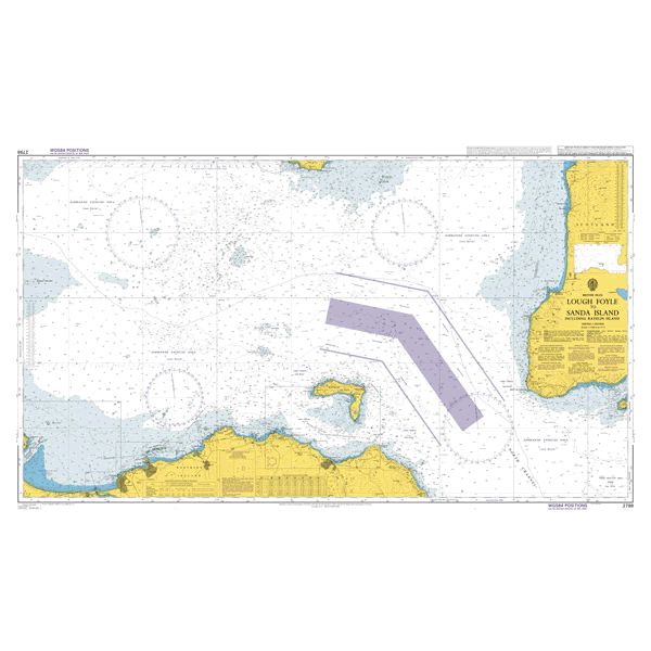Product image of Admiralty Chart 2798 | Lough Foyle to Sanda Island including Rathlin Island, featuring navigational markings, depth soundings, and coastal features, essential for safe marine navigation. It could be displayed as an art piece or used for navigation on a boat or ship.
