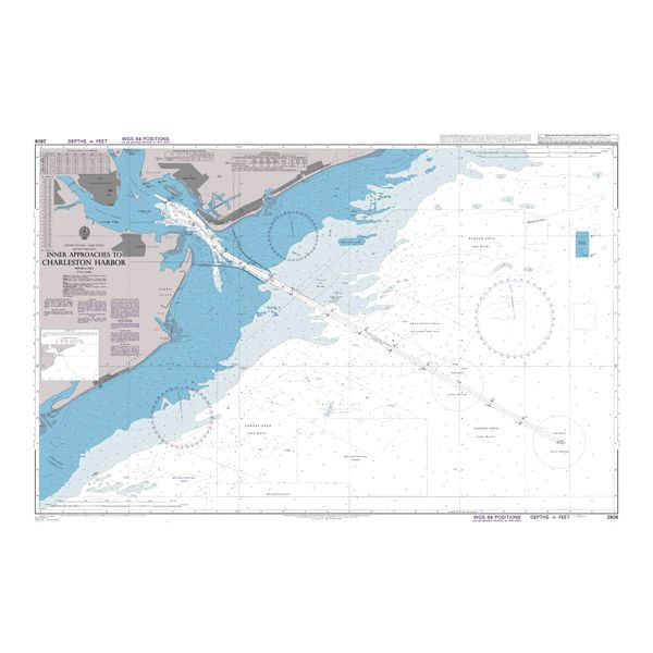 Product image of Admiralty Chart 2806 | Inner Approaches to Charleston Harbor, featuring navigational markings, depth soundings, and coastal features, essential for safe marine navigation. It could be displayed as an art piece or used for navigation on a boat or ship.