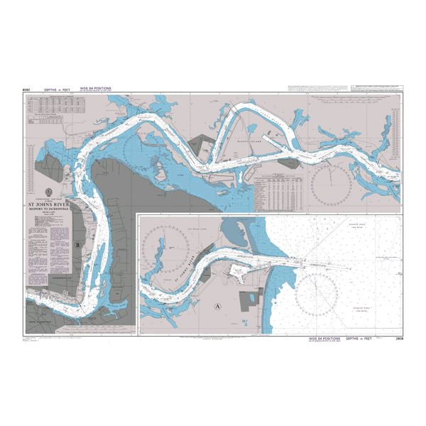 Product image of Admiralty Chart 2808 | Saint Johns River Mayport to Jacksonville, featuring navigational markings, depth soundings, and coastal features, essential for safe marine navigation. It could be displayed as an art piece or used for navigation on a boat or ship.