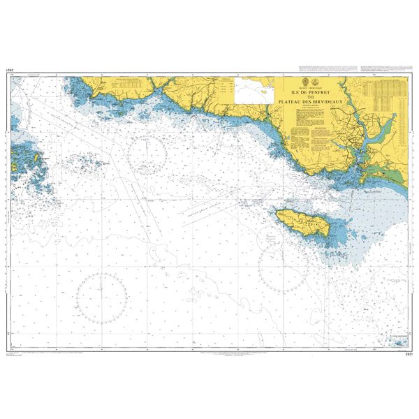 Product image of Admiralty Chart 2821 | Ile de Penfret to Plateau des Birvideaux, featuring navigational markings, depth soundings, and coastal features, essential for safe marine navigation. It could be displayed as an art piece or used for navigation on a boat or ship.