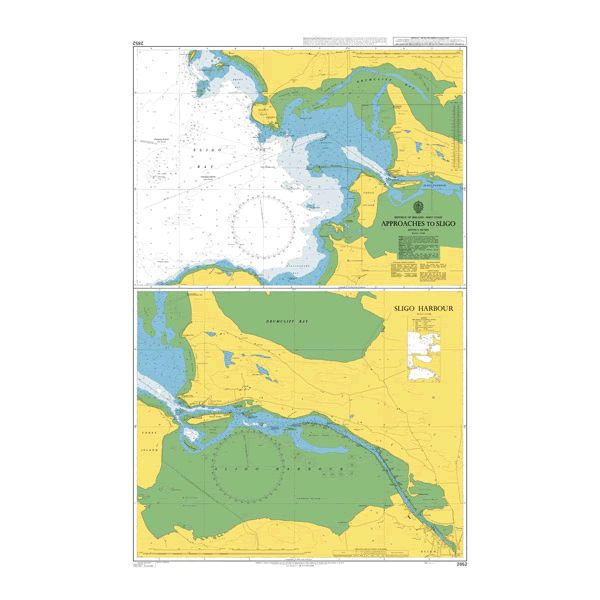 Product image of Admiralty Chart 2852 | Approaches to Sligo, featuring navigational markings, depth soundings, and coastal features, essential for safe marine navigation. It could be displayed as an art piece or used for navigation on a boat or ship.