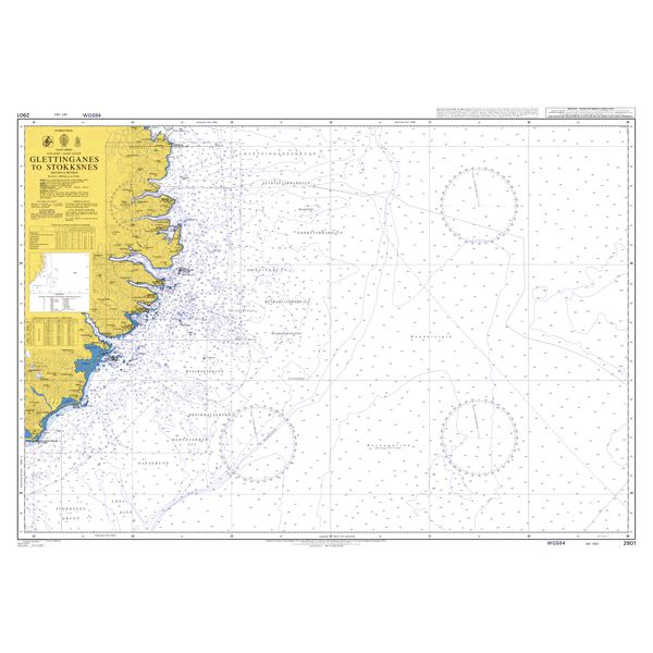 Product image of Admiralty Chart 2901 | Glettinganes to Stokksnes, featuring navigational markings, depth soundings, and coastal features, essential for safe marine navigation. It could be displayed as an art piece or used for navigation on a boat or ship.