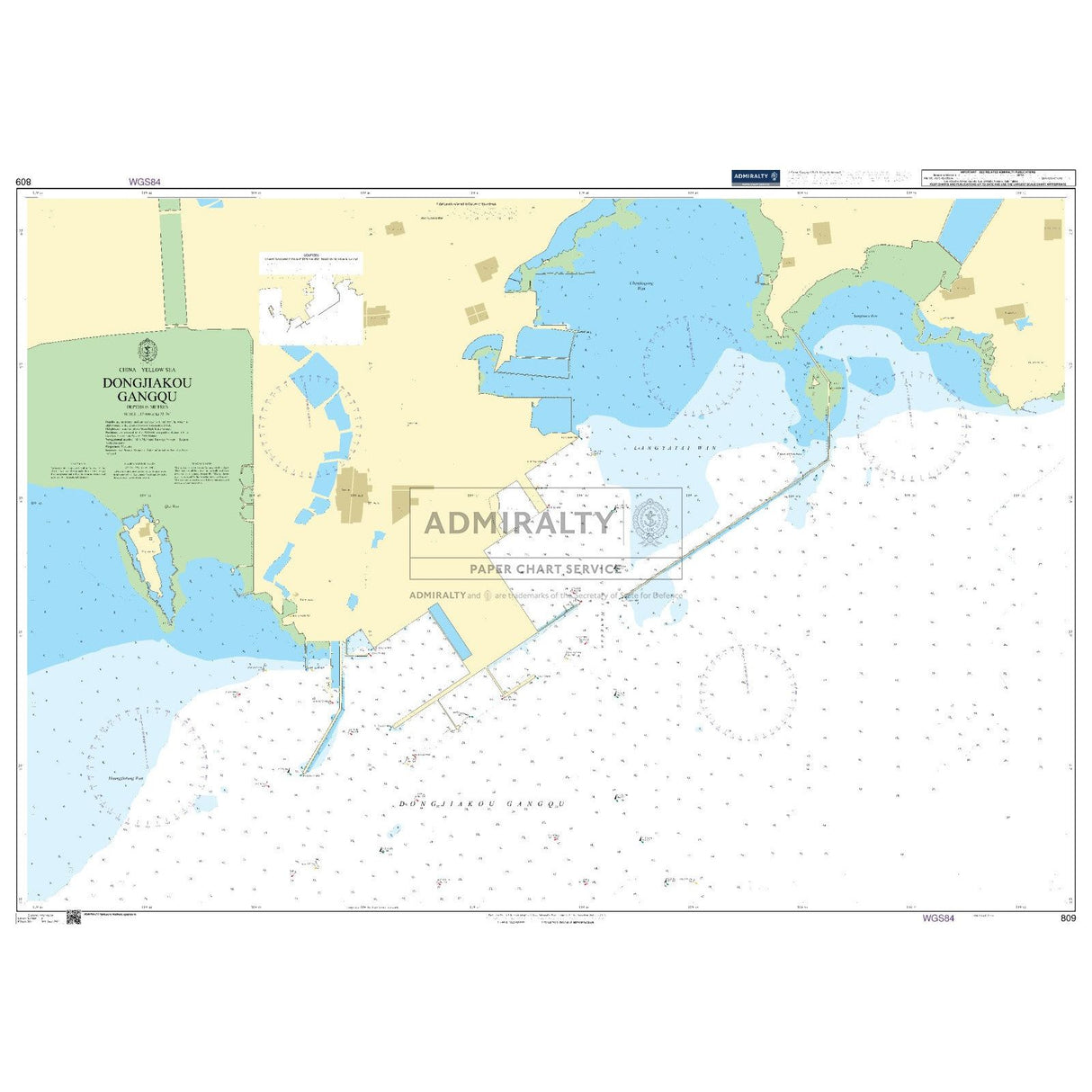 Admiralty Chart 809: Dongjiakou Gangqu by Admiralty details coastal areas, ports, water depths, channels, and navigational markers near Dongjiakou Gangqu, China with clear marine symbols and accurate labeling.