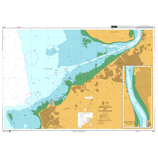 Product image of Admiralty Chart 2976 | Approaches to Rio Guadalquivir, featuring navigational markings, depth soundings, and coastal features, essential for safe marine navigation. It could be displayed as an art piece or used for navigation on a boat or ship.