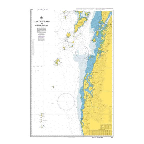 Product image of Admiralty Chart 3052 | Za Det Gyi Island to Mu Ko Similan, featuring navigational markings, depth soundings, and coastal features, essential for safe marine navigation. It could be displayed as an art piece or used for navigation on a boat or ship.