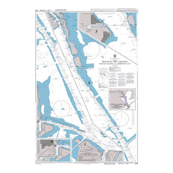 Product image of Admiralty Chart 3186 | Houston Ship Channel Pelican Island to Barbours Cut, featuring navigational markings, depth soundings, and coastal features, essential for safe marine navigation. It could be displayed as an art piece or used for navigation on a boat or ship.
