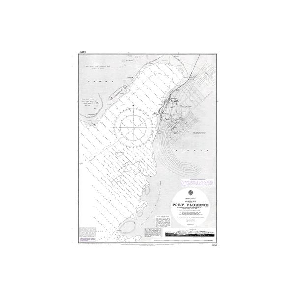 Product image of Admiralty Chart 3256 | Port Florence (Kisumu), featuring navigational markings, depth soundings, and coastal features, essential for safe marine navigation. It could be displayed as an art piece or used for navigation on a boat or ship.