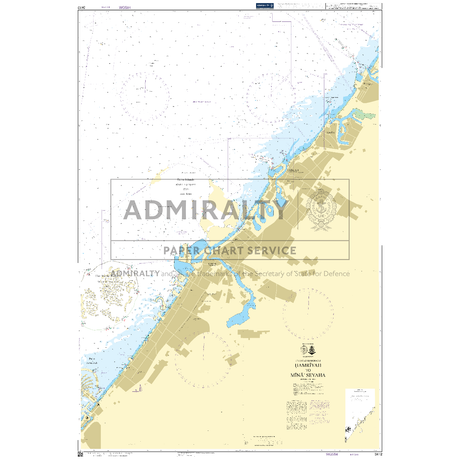 Product image of Admiralty Chart 3412 | Hamriyah to Mina' Seyaha, featuring navigational markings, depth soundings, and coastal features, essential for safe marine navigation. It could be displayed as an art piece or used for navigation on a boat or ship.