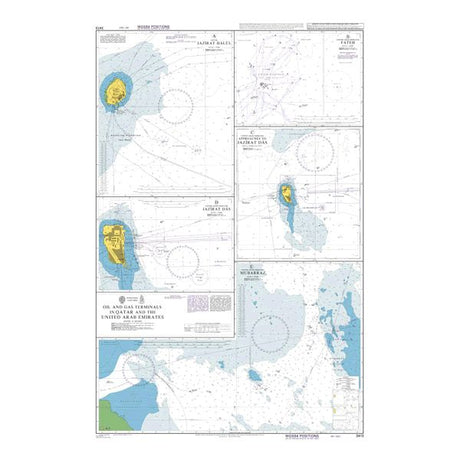 Product image of Admiralty Chart 3413 | Oil and Gas Terminals in Qatar and the United Arab Emirates, featuring navigational markings, depth soundings, and coastal features, essential for safe marine navigation. It could be displayed as an art piece or used for navigation on a boat or ship.