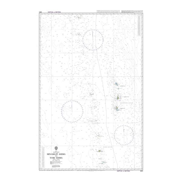 Product image of Admiralty Chart 3551 | Minami-Io Shima to Tori Shima, featuring navigational markings, depth soundings, and coastal features, essential for safe marine navigation. It could be displayed as an art piece or used for navigation on a boat or ship.