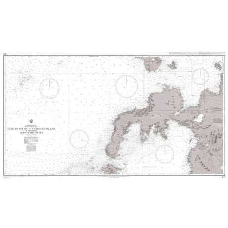 Product image of Admiralty Chart 3811 | Basilan Strait to Camiguin Island including Tubbataha Reefs, featuring navigational markings, depth soundings, and coastal features, essential for safe marine navigation. It could be displayed as an art piece or used for navigation on a boat or ship.