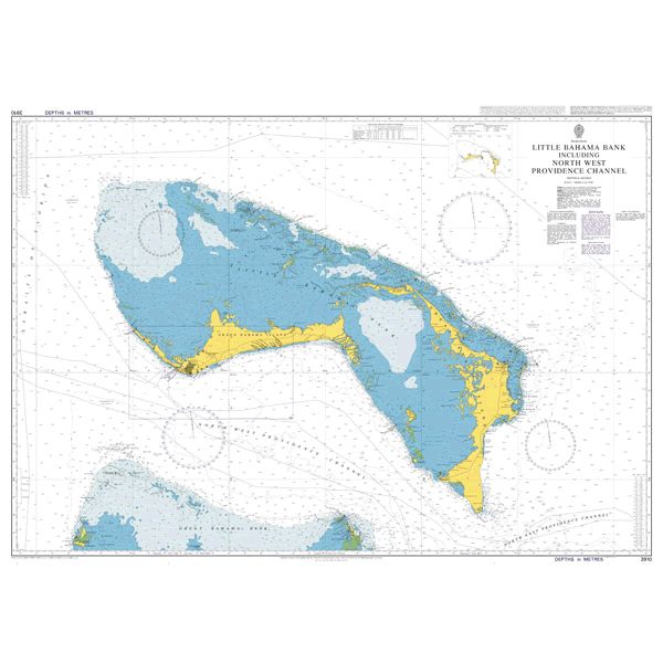 Product image of Admiralty Chart 3910 | Little Bahama Bank including North West Providence Channel, featuring navigational markings, depth soundings, and coastal features, essential for safe marine navigation. It could be displayed as an art piece or used for navigation on a boat or ship.