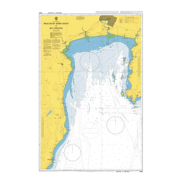 Product image of Admiralty Chart 3965 | Prachuap Khiri Khan to Ko Chuang, featuring navigational markings, depth soundings, and coastal features, essential for safe marine navigation. It could be displayed as an art piece or used for navigation on a boat or ship.