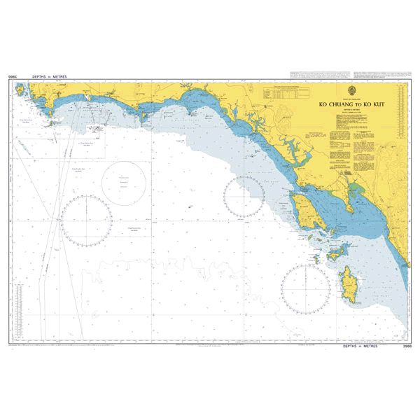 Product image of Admiralty Chart 3966 | Ko Chuang to Ko Kut, featuring navigational markings, depth soundings, and coastal features, essential for safe marine navigation. It could be displayed as an art piece or used for navigation on a boat or ship.