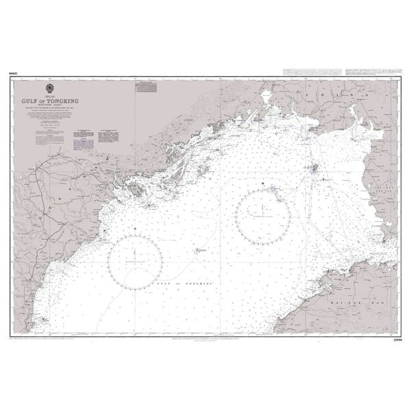 Product image of Admiralty Chart 3990 | Gulf of Tonkin (Northern Part), featuring navigational markings, depth soundings, and coastal features, essential for safe marine navigation. It could be displayed as an art piece or used for navigation on a boat or ship.