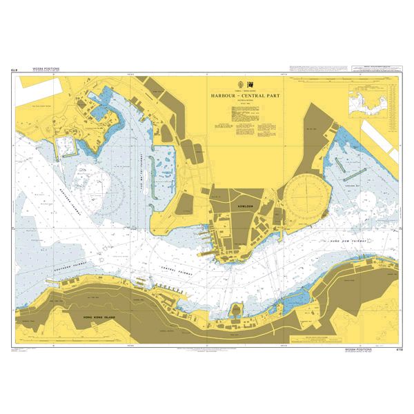 Product image of Admiralty Chart 4118 | Harbour - Central Part, featuring navigational markings, depth soundings, and coastal features, essential for safe marine navigation. It could be displayed as an art piece or used for navigation on a boat or ship.
