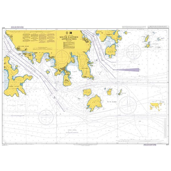 Product image of Admiralty Chart 4127 | South Eastern Approaches, featuring navigational markings, depth soundings, and coastal features, essential for safe marine navigation. It could be displayed as an art piece or used for navigation on a boat or ship.
