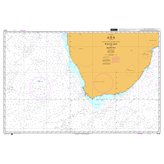 Product image of Admiralty Chart 4204 | Walvis Bay to Maputo, featuring navigational markings, depth soundings, and coastal features, essential for safe marine navigation. It could be displayed as an art piece or used for navigation on a boat or ship.