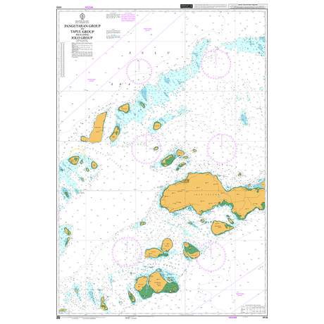 Product image of Admiralty Chart 4446 | Pangutaran Group to Tapul Group including Jolo Group, featuring navigational markings, depth soundings, and coastal features, essential for safe marine navigation. It could be displayed as an art piece or used for navigation on a boat or ship.