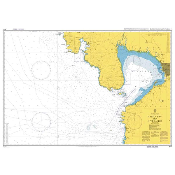 Product image of Admiralty Chart 4491 | Manila Bay and Approaches, featuring navigational markings, depth soundings, and coastal features, essential for safe marine navigation. It could be displayed as an art piece or used for navigation on a boat or ship.