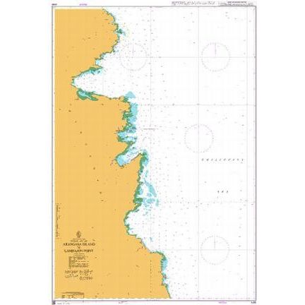 Product image of Admiralty Chart 4496 | Arangasa Island to Lambajon Point, featuring navigational markings, depth soundings, and coastal features, essential for safe marine navigation. It could be displayed as an art piece or used for navigation on a boat or ship.