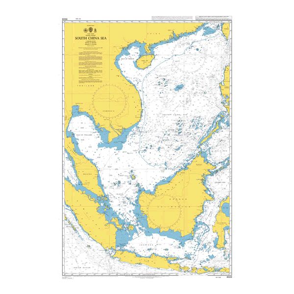Product image of Admiralty Chart 4508 | South China Sea, featuring navigational markings, depth soundings, and coastal features, essential for safe marine navigation. It could be displayed as an art piece or used for navigation on a boat or ship.