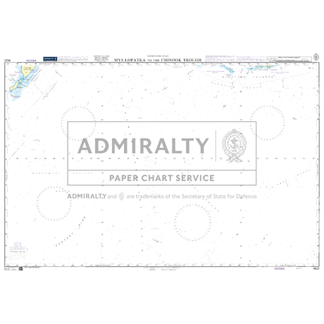 Product image of Admiralty Chart 4522 | Mys Lopatka to the Chinook Trough, featuring navigational markings, depth soundings, and coastal features, essential for safe marine navigation. It could be displayed as an art piece or used for navigation on a boat or ship.
