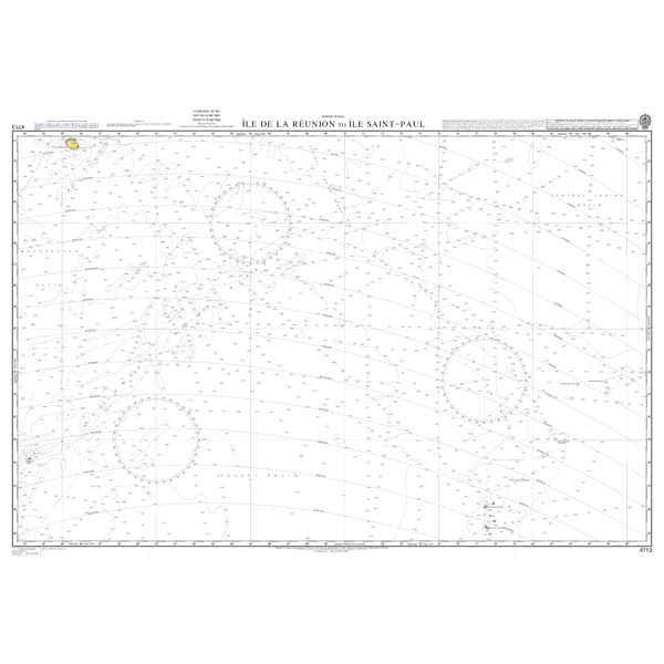 Product image of Admiralty Chart 4713 | Ile de la Reunion to Ile Saint-Paul, featuring navigational markings, depth soundings, and coastal features, essential for safe marine navigation. It could be displayed as an art piece or used for navigation on a boat or ship.