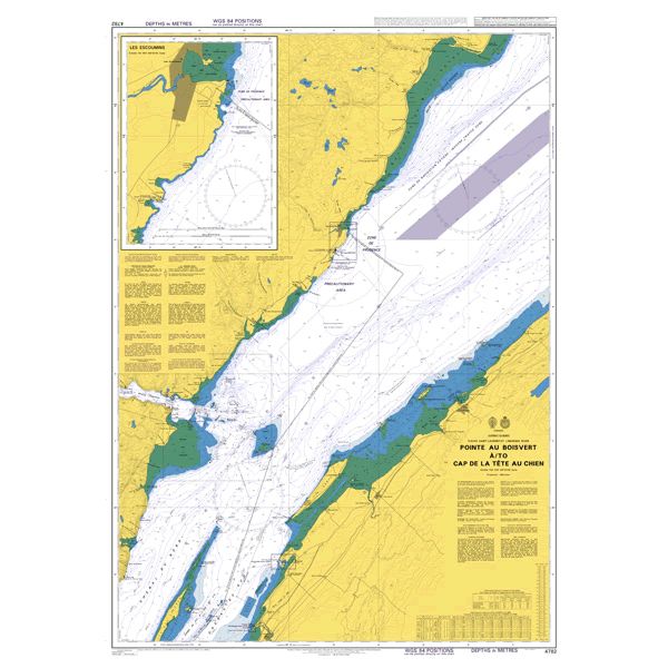 Product image of Admiralty Chart 4782 | Ile du Bic au/to Cap de la Tete au Chien, featuring navigational markings, depth soundings, and coastal features, essential for safe marine navigation. It could be displayed as an art piece or used for navigation on a boat or ship.