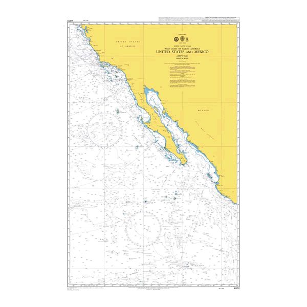 Product image of Admiralty Chart 4802 | United States and Mexico, featuring navigational markings, depth soundings, and coastal features, essential for safe marine navigation. It could be displayed as an art piece or used for navigation on a boat or ship.