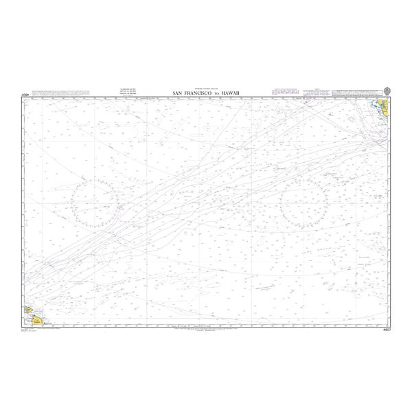 Product image of Admiralty Chart 4807 | San Francisco to Hawaii, featuring navigational markings, depth soundings, and coastal features, essential for safe marine navigation. It could be displayed as an art piece or used for navigation on a boat or ship.