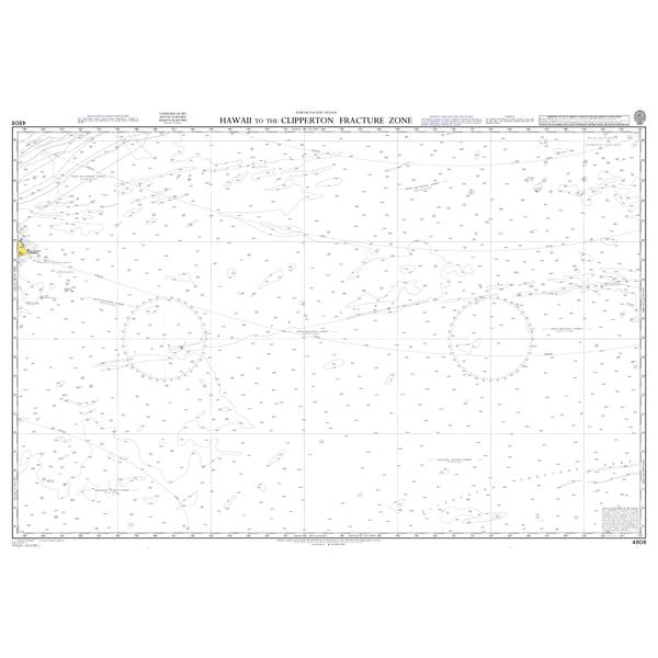 Product image of Admiralty Chart 4808 | Hawaii to the Clipperton Fracture Zone, featuring navigational markings, depth soundings, and coastal features, essential for safe marine navigation. It could be displayed as an art piece or used for navigation on a boat or ship.