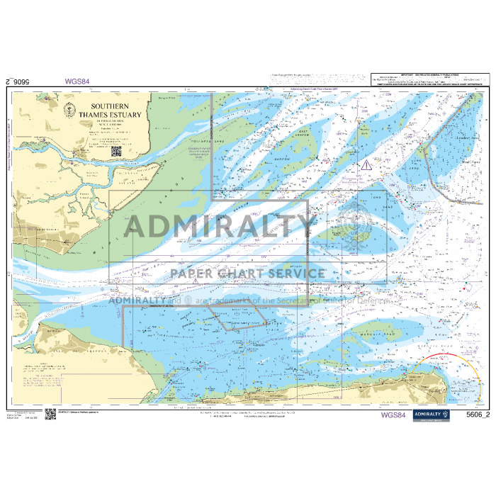 A nautical chart titled "Admiralty Small Craft Charts - 5606 - Thames Estuary, Ramsgate to Canvey" by Admiralty, essential for maritime experts. The chart details bathymetric features, sea depths, navigation landmarks, and sailing routes within the estuary. Ideal for coastal navigation, it highlights key areas and underwater features clearly.