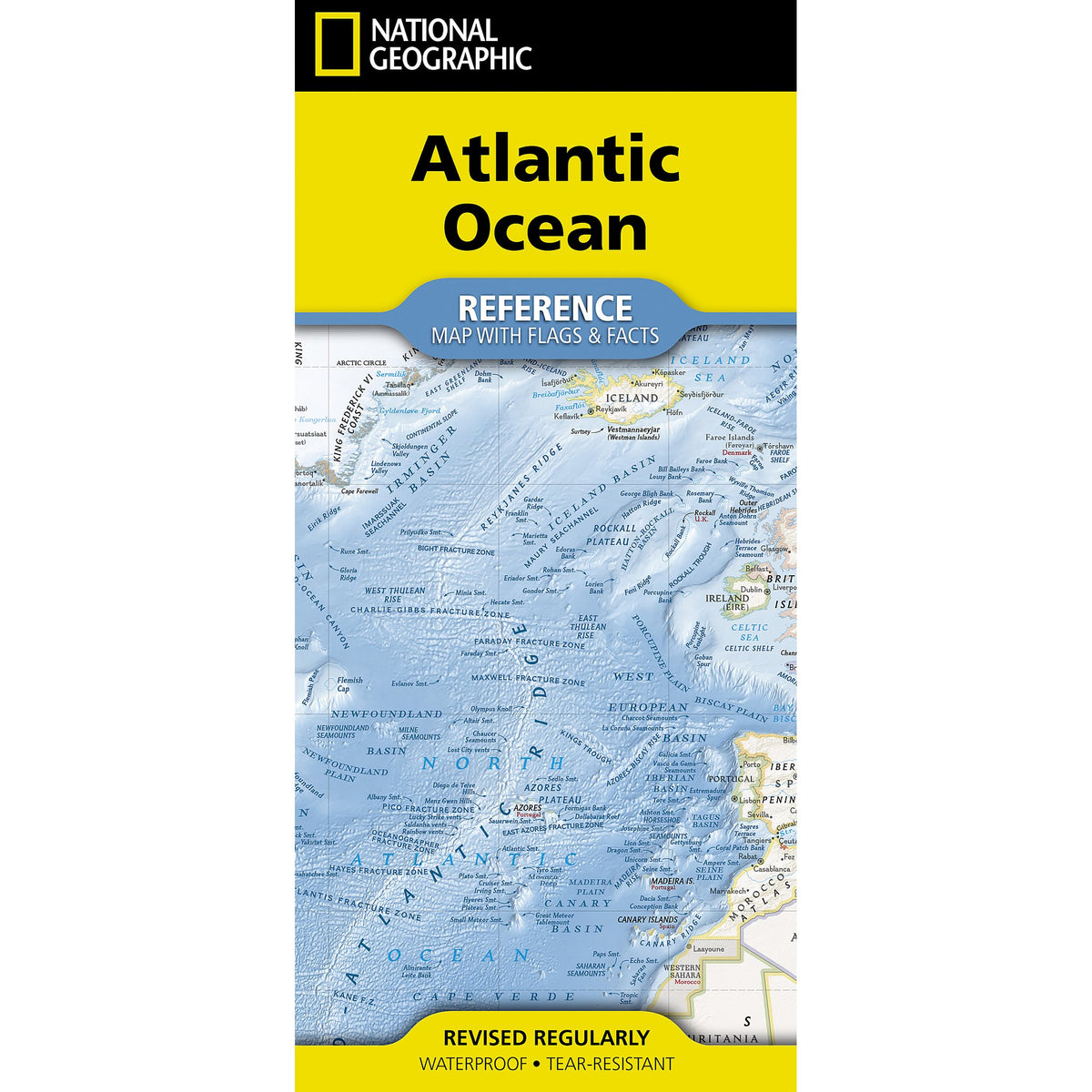 A National Geographic Atlantic Ocean Map showing seabed features and coastal regions of the North Atlantic.