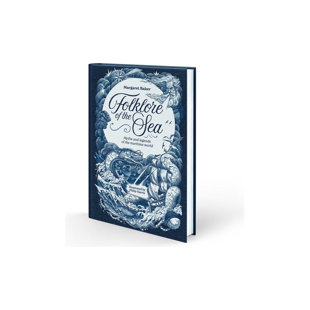 Folklore of the Sea" by David & Charles Publishing is a captivating collection rooted in maritime lore, featuring myths and legends from around the world and presented with a detailed nautical-themed blue and white cover.
