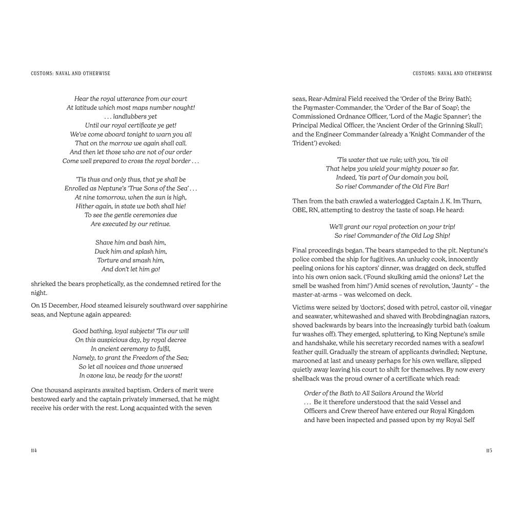 Folklore of the Sea by David & Charles Publishing features printed poems and narratives about maritime life, sea lore, and naval customs, arranged in two columns per page with headings and poetic verses like a folklore collection.
