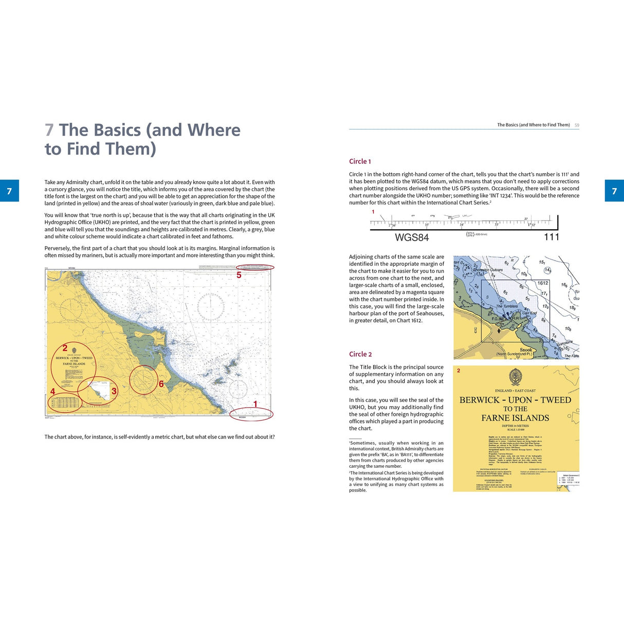 Understanding A Nautical Chart by Fernhurst Books uses Admiralty Charts of Berwick-upon-Tweed and Farne Islands to explain chart symbols, basics, and information sources with labeled sections and clear guidance.