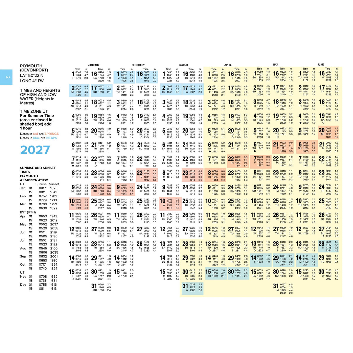 The Cruising Almanac Tide Tables 2027 inside page spread