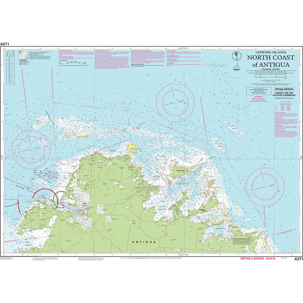 Imray Chart A271: North Coast of Antigua by Imray offers detailed coastal contours, depth data, navigation aids, and sailing directions—perfect for safe maritime navigation using trusted Caribbean charts.