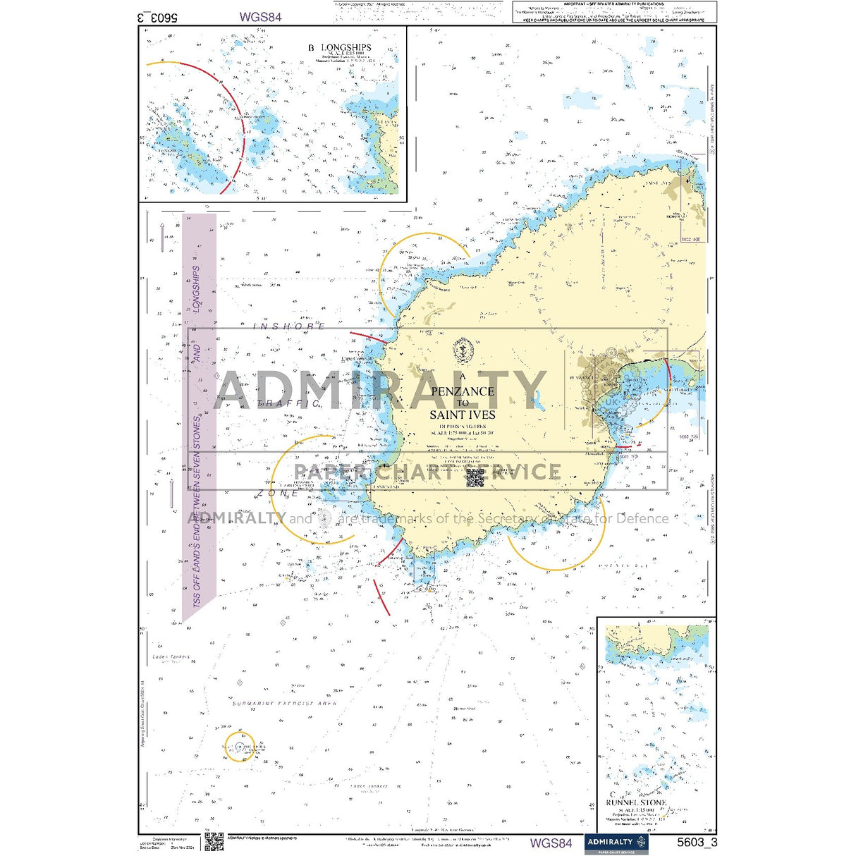 Nautical chart 5603_3 Penzance to Saint Ives on the Cornish coast with 3 panels
