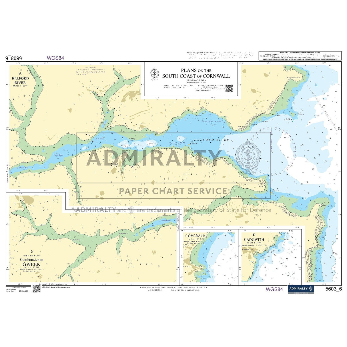Nautical chart 5603_6 Plans on the South Coast of Cornwall with 4 panels