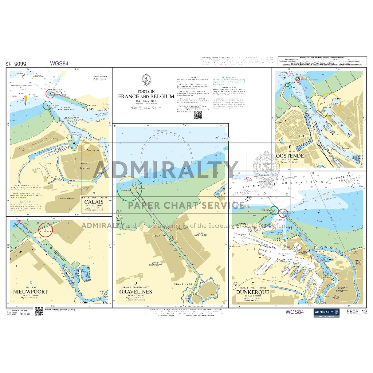 Nautical chart 5605_12 Ports in France and Belgium with 5 panels