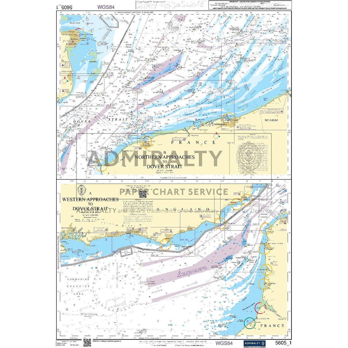 Nautical chart 5605_1 Western and Northern Approaches to Dover Strait with 2 panels